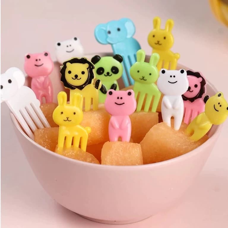 KIT C/50 /10 peças Mini Garfo Para Petisco Infantil Desenho Animado Fruta Bolo Sobremesa