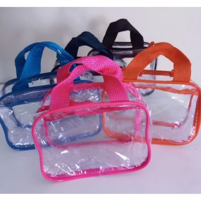 kit 15 Necessaire mini tipo cristal com alça organizadora de maquiagem/lembrancinha 15x12cm