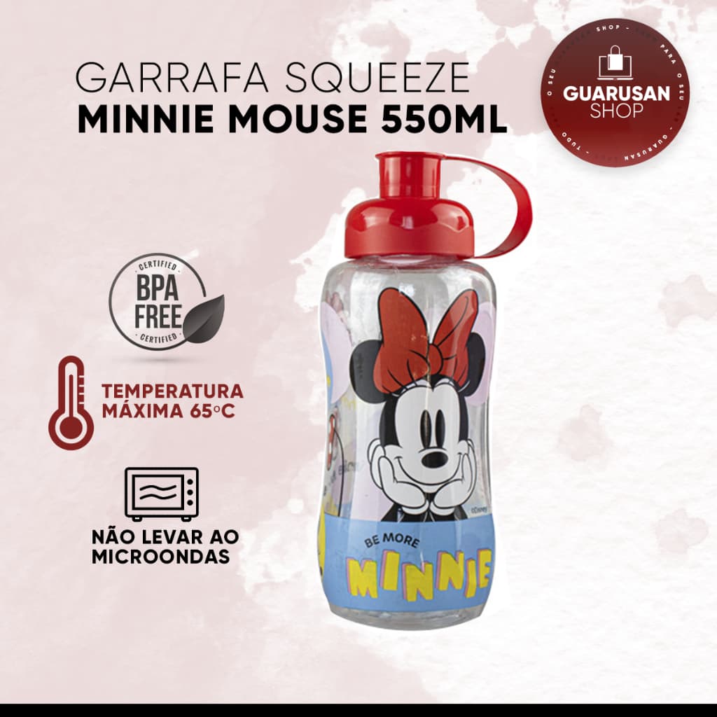 Garrafa Squeeze Bottle Cantil Frasco Esportivo para Água Chá Sucos - Minnie 550ml (Livre de BPA - Produto Licenciado)
