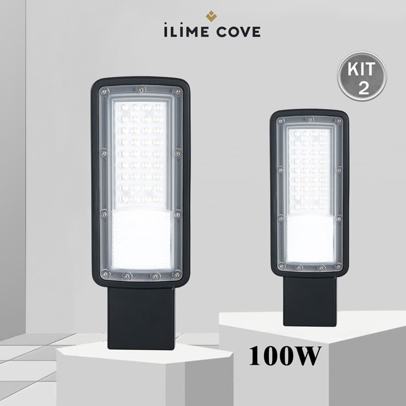 Kit 2 Luminaria Led Smd Rua Publica Poste 100W a 600W Prova Dagua IP66 Iluminação Pública