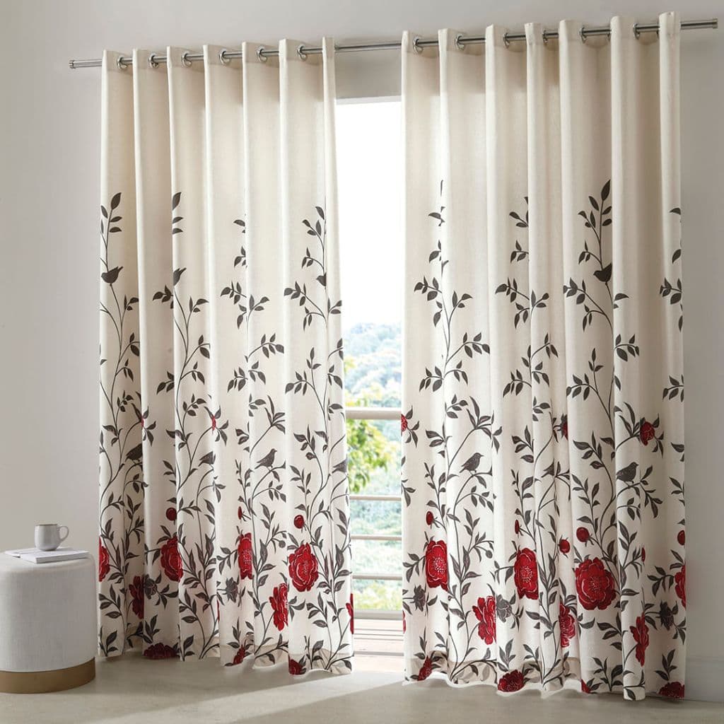 Cortina Translúcida Döhler Tais Floral Vermelha 200x180cm ou 200x200cm