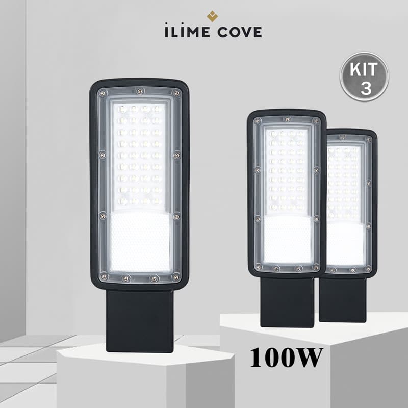 Kit 3 Luminaria Led Smd Rua Publica Poste 100W a 600W Prova Dagua IP66 Iluminação Pública