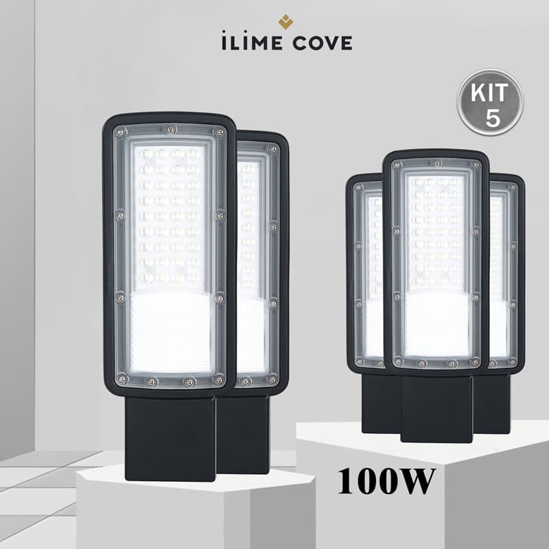 Kit 5 Luminaria Led Smd Rua Publica Poste 100W a 600W Prova Dagua IP66 Iluminação Pública