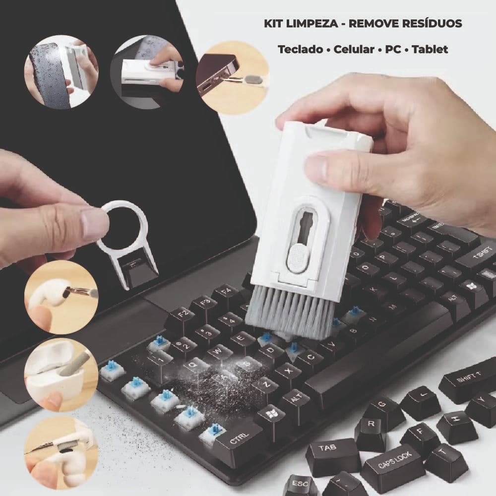 Kit de Escovas de Limpeza Multiuso Teclado Notebook Celular Fone de Ouvido Tablet 7 em 1 Escova