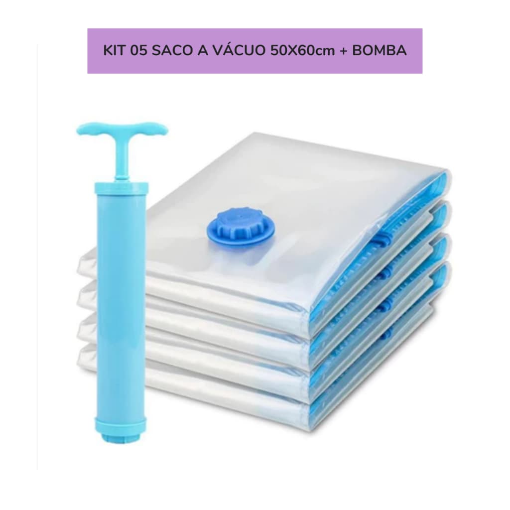 Kit 05 Saco A Vácuo Roupas - Edredom - Toalhas Organiza Protege + bomba 50x60cm