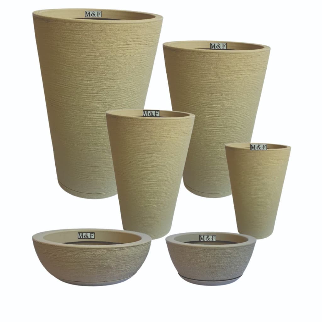 Kit 6 Vasos Decorativos Moderno para planta e flor coluna redonda 1,2,3,4 + Bacias 0 e 1 Com Pratos
