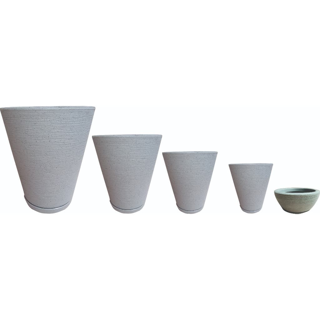 Kit 5 Vasos Decorativos Moderno para planta e flor coluna redonda 1,2,3,4 + Bacias 0 Com Pratos