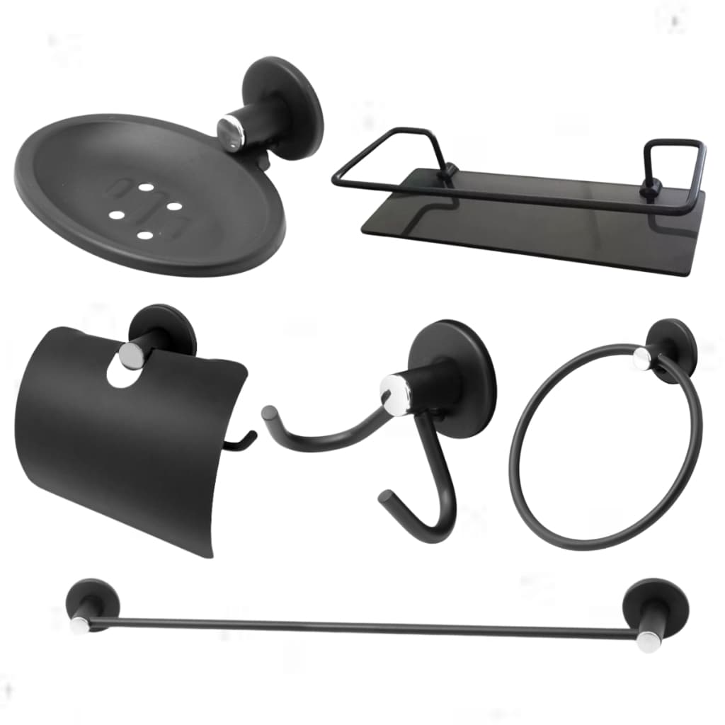 Kit Acessórios Para Banheiro Preto 6 Peças