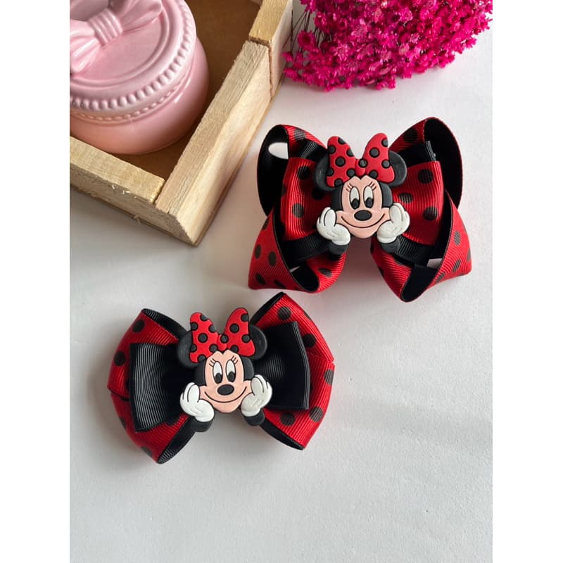 Laço infantil Minnie vermelho com preto