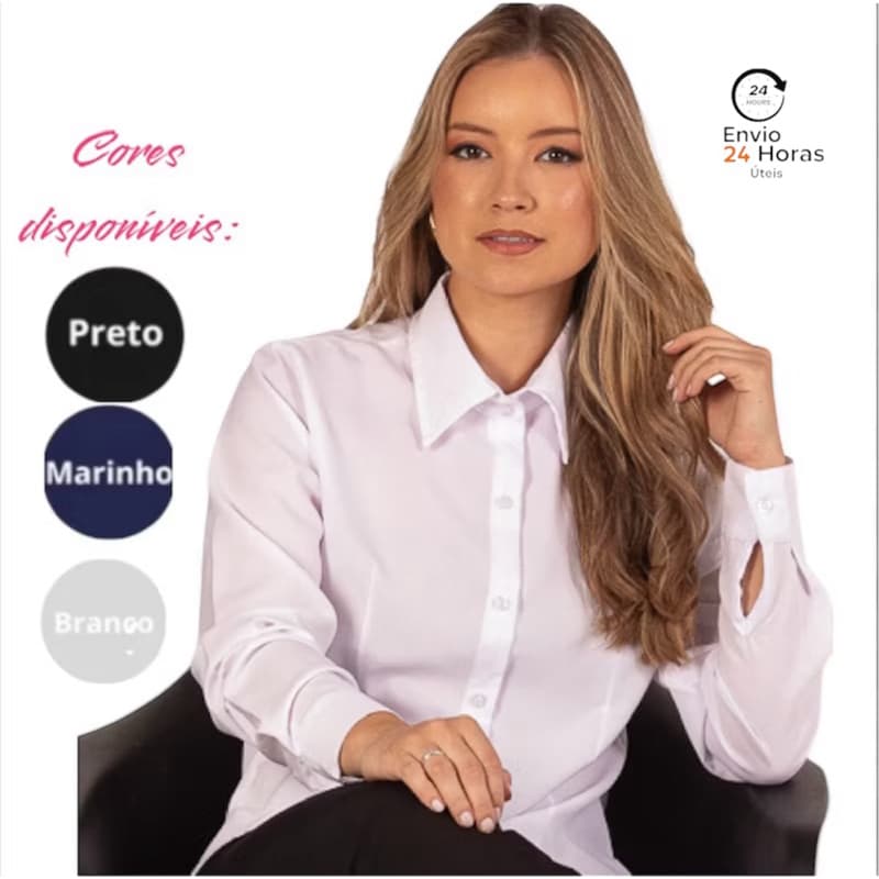 Camisa branca e preta manga longa para trabalho.
