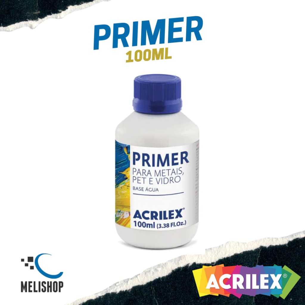 Primer Para Metais Pet e Vidro Base Água 100ml Alta Aderência Secagem Rápida Acrilex
