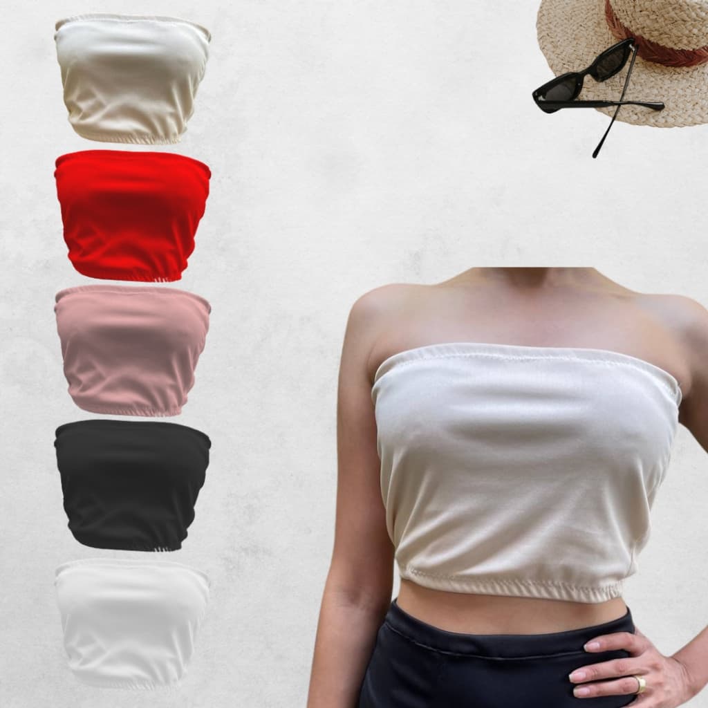 Cropped Top Faixa Blusa Feminino - Tomara que caia retro -  Forro Duplo - Várias Cores