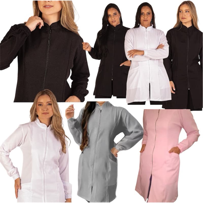 Avental manga longa Jaleco Branco Médica Enfermeira Gabardine Premium Feminino