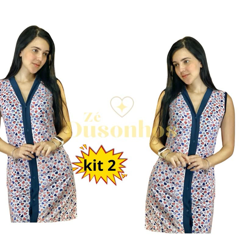 Kit 2 camisolass de botão senhora regata verão pós operatório