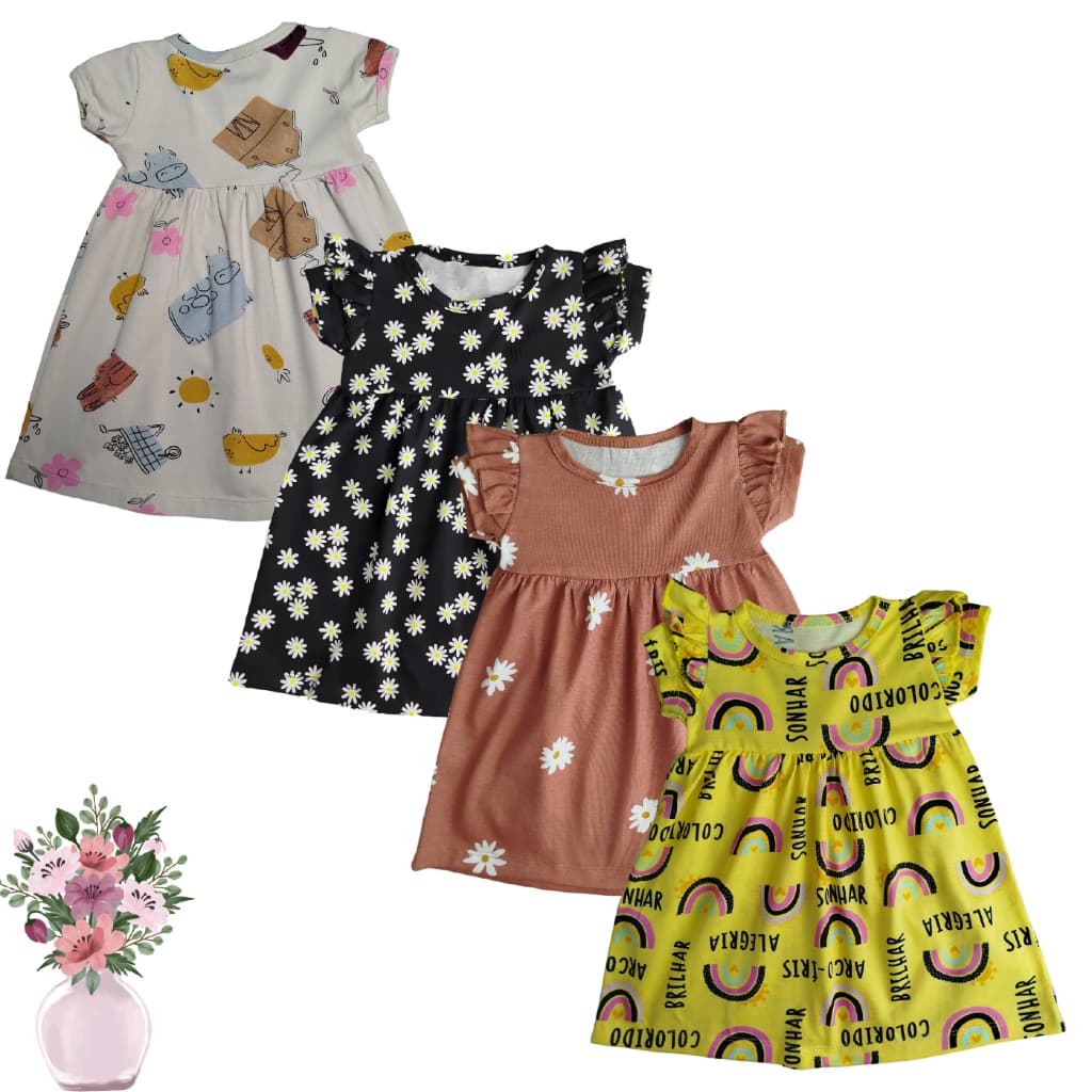 Vestido Bebe Temático Estampado Moda Menina 3 meses a 3 anos
