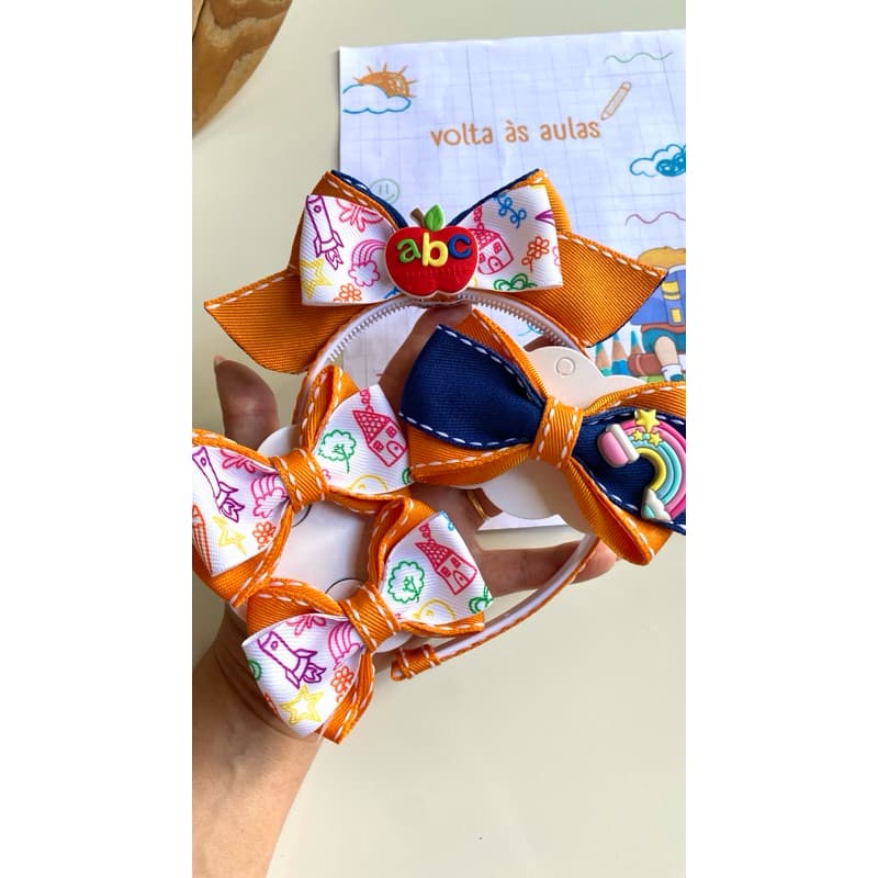 kit laço escolar cabelo menina, laço para escola, laço nas cores da farda l