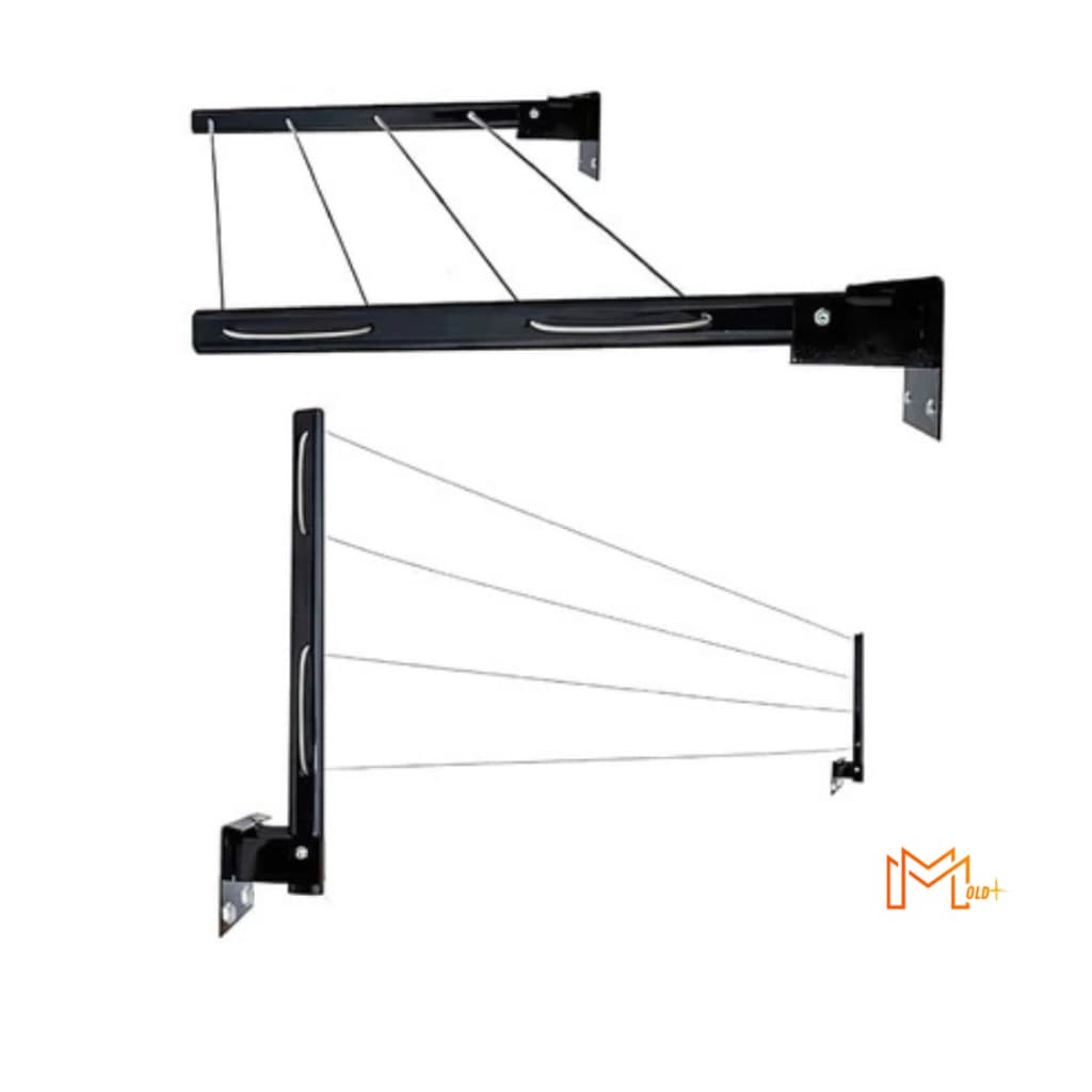 VARAL REFORÇADO RETRÁTIL DE PAREDE  PRETO – KIT COMPLETO + CABOS DE AÇO