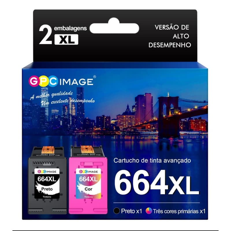 Kit 2 Cartuchos 664 Xl Para Hp 664xl 2676 2136 Preto Cor