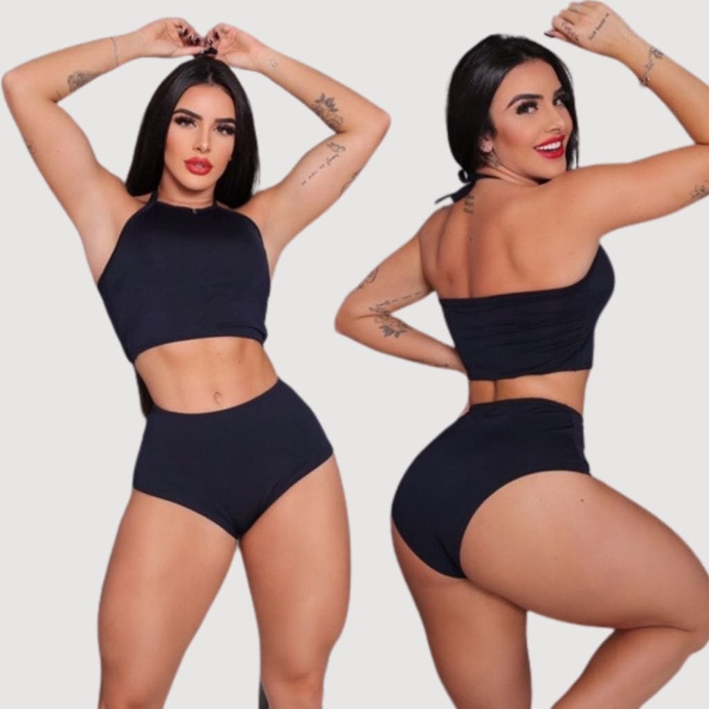 Biquini feminino HOT PANT cintura alta suplex SEM BOJO cropped croped top