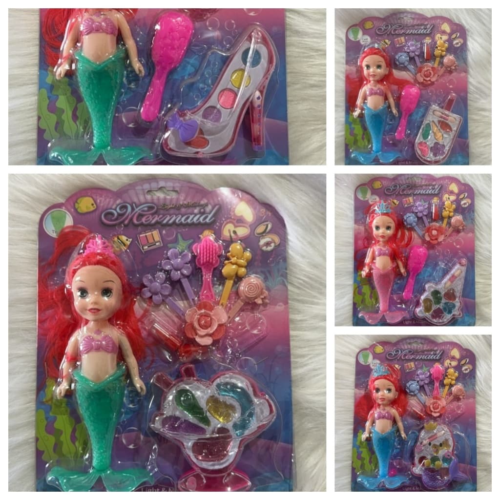 Boneca e Brinquedo de Maquiagem Princesa Sereia com Luz LED