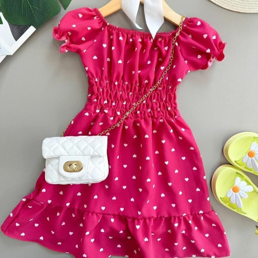 Vestido Infantil Estampa de Coração Tamanho P, M, G,GG (02 ao 08)