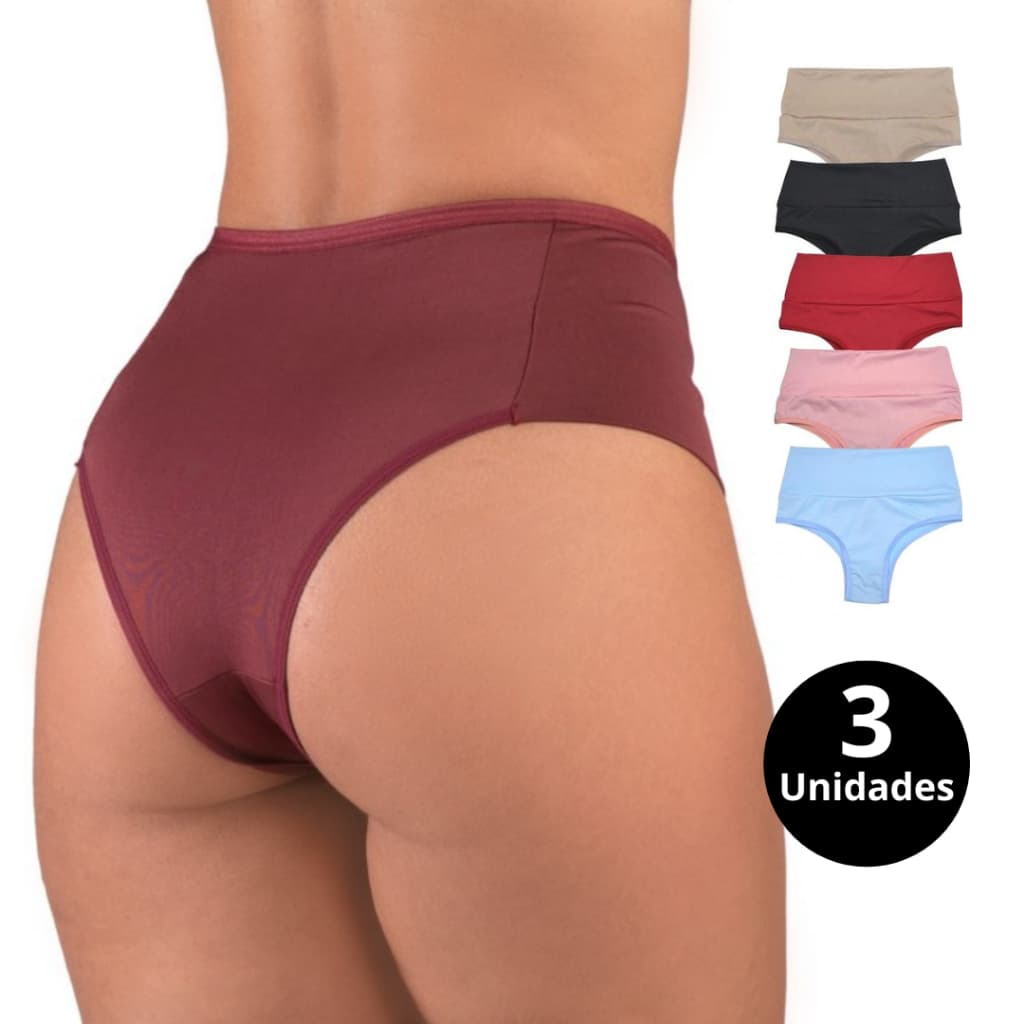 Kit 3 Calcinha cós alto Pala Dupla segura barriga Cinta Modeladora Feminina calcinha cintura alta