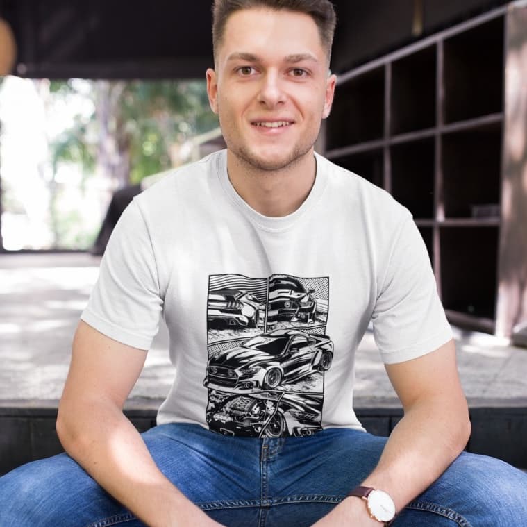 Camiseta branca básica masculina tecido malha fria premiun. Camiseta estampada carros