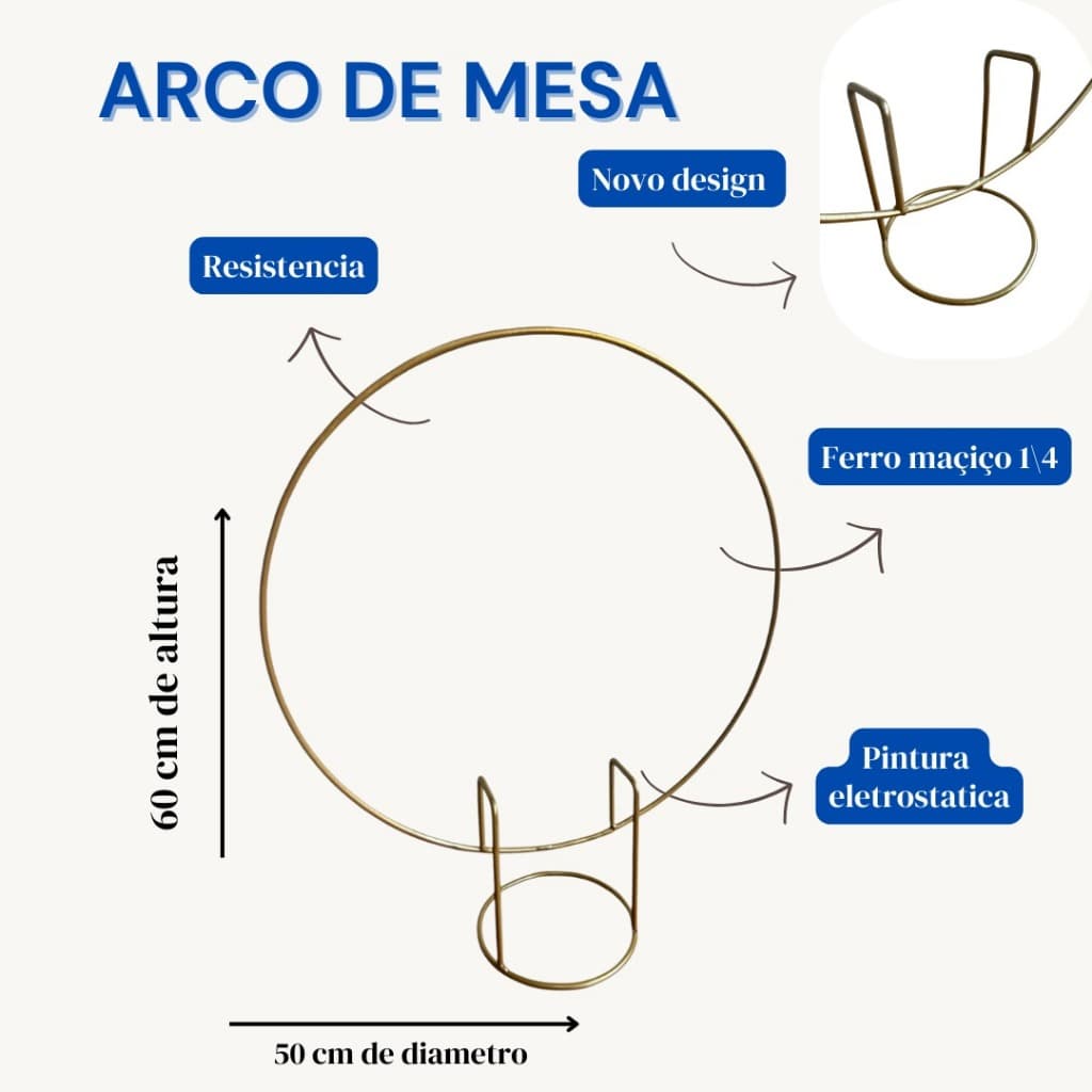 Mini Arco de Mesa Redondo Em Ferro Dourado para Decoração de Festas e Pegue E Monte
