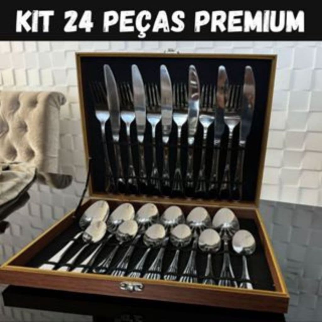 Kit Faqueiro Maleta De Talheres Inox 24 Peças Com Prata Chique