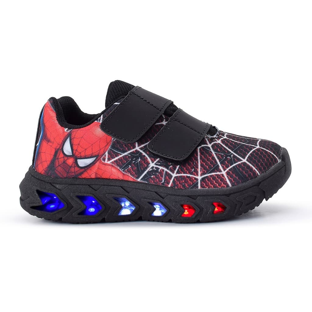 Tênis de Led Infantil Meninos Homem Aranha Ajuste Facil Escolar Confortavel