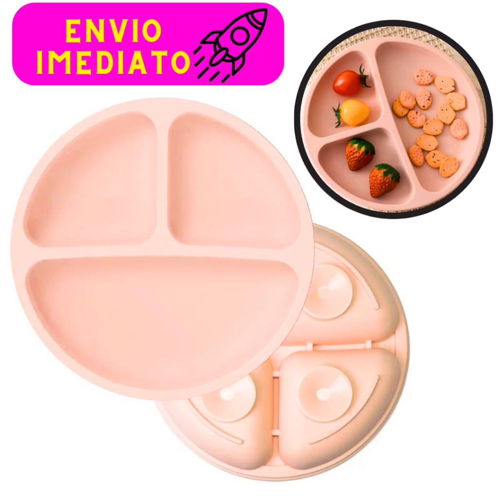 Prato Infantil de Silicone 03 Divisórias Com Ventosas 20 Cm Ajuda na Introdução Alimentar do Bebê