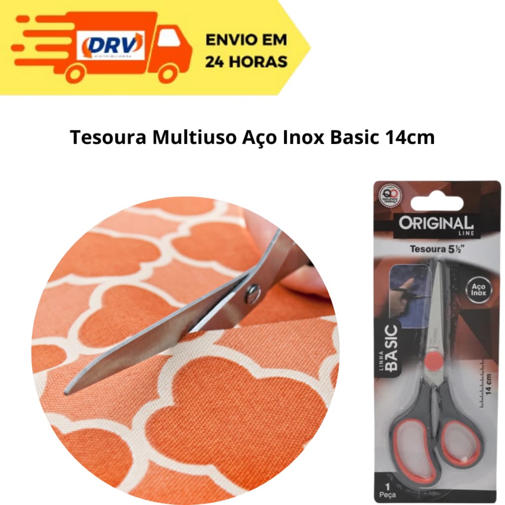 Tesoura Multiuso Aço Inox Basic 14 CM - Tesoura Inox - Tesoura para pano - Basic