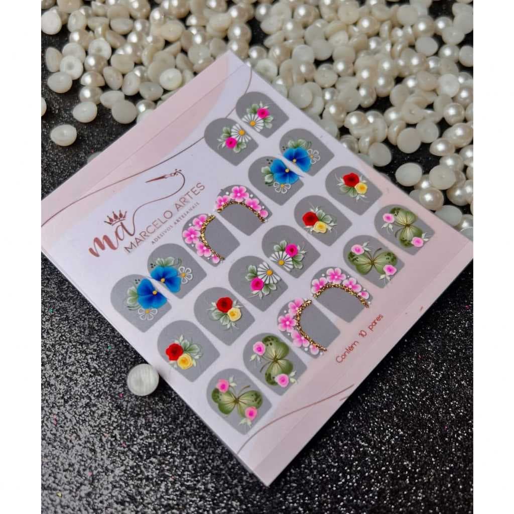 20 adesivos para unhas artesanais, aplicação de strass pedrarias e joias para unha