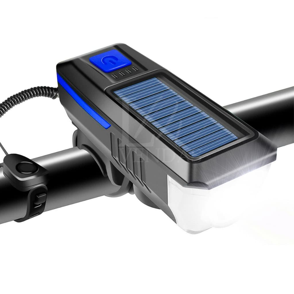 Farol Lanterna Solar Com Buzina Bicicleta Ciclismo Led Usb Recarregável