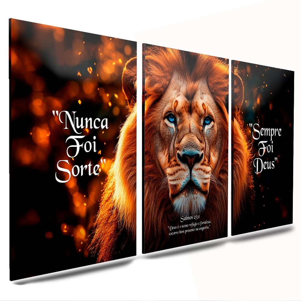 kit 3 peças placas mdf quadro decorativos para parede sala quarto escritorio leao frases