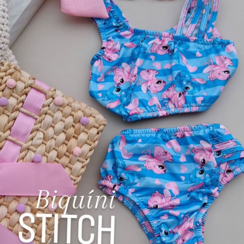 Biquini Infantil Menina Juvenil Feminina Proteção UV50 Moda Praia 2 a 16 anos Stich