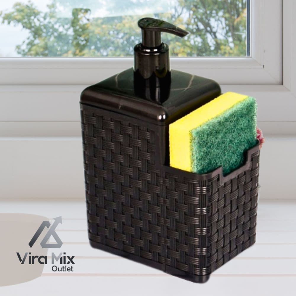 Porta Detergente Sabão 2 em 1 Com Suporte Para Bucha Esponja Rattan
