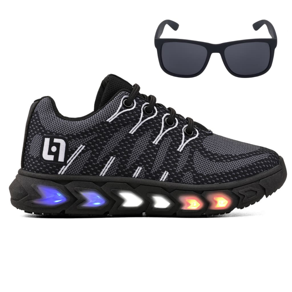 Tenis Infantil De Led Meninos Casual Preto Preto Com Luzes + Óculos Atacadão Emoção