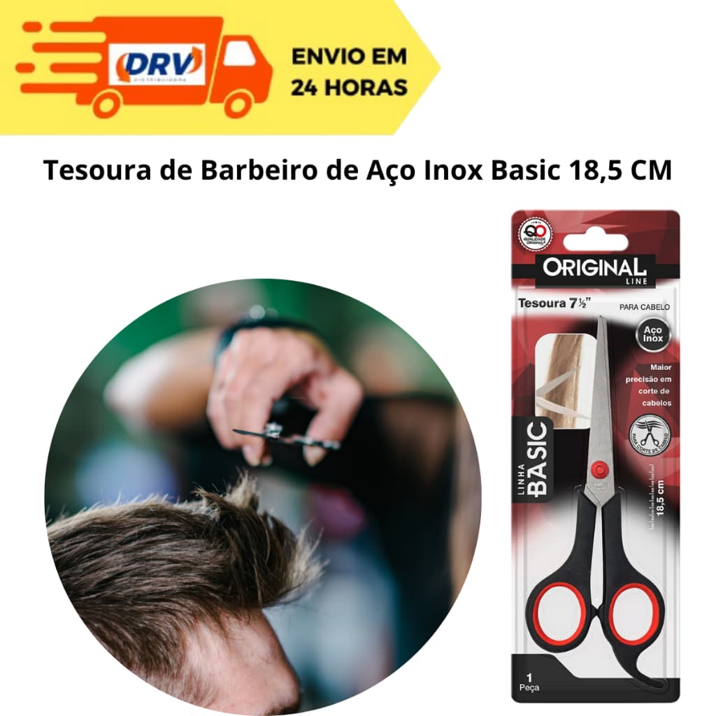 Tesoura de Barbeiro de Aço Inox Basic 18,5 CM - Barbeiro - Original Line - Basic