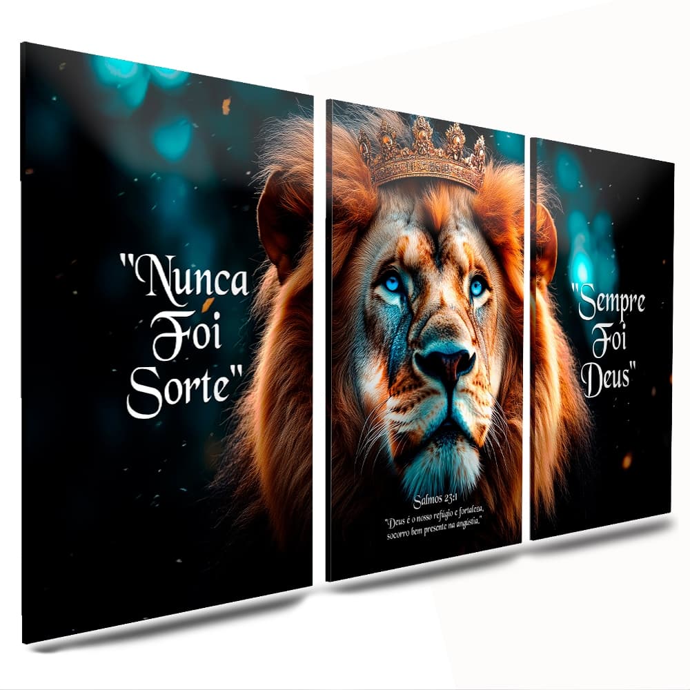 kit quadro decorativo mdf leao frases nunca foi sorte sempre foi deus