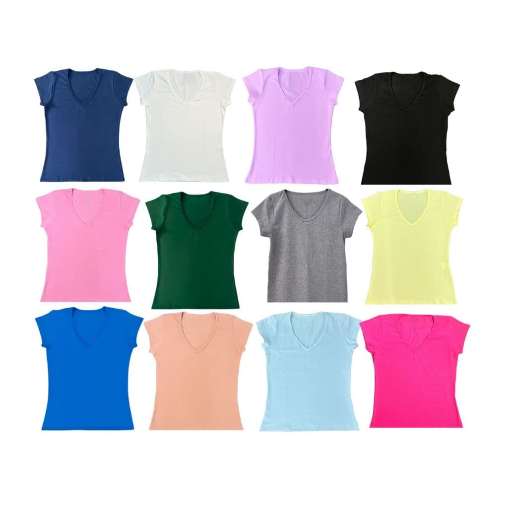 Kit 12 blusas femininas basicas decote v p ao g3