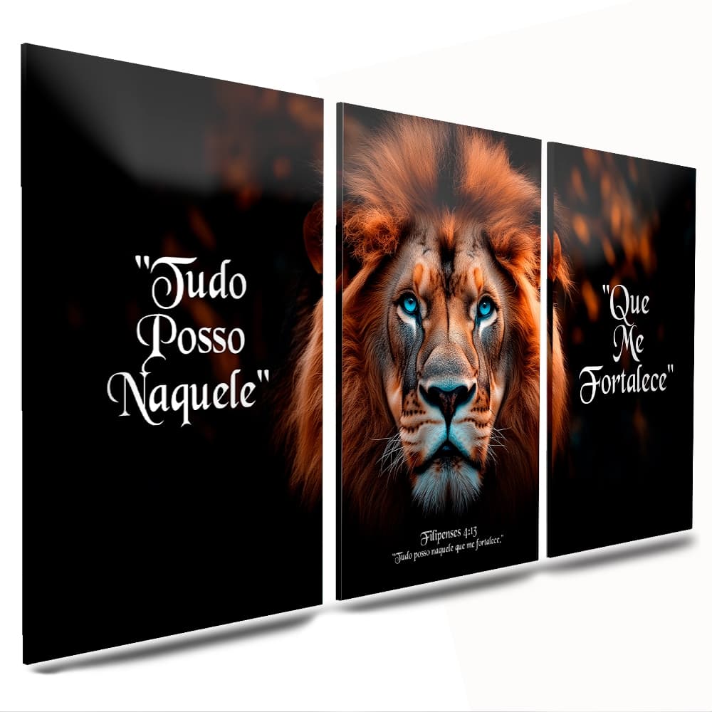 quadros decorativo mdf leao frases tudo posso naquele que me fortalece