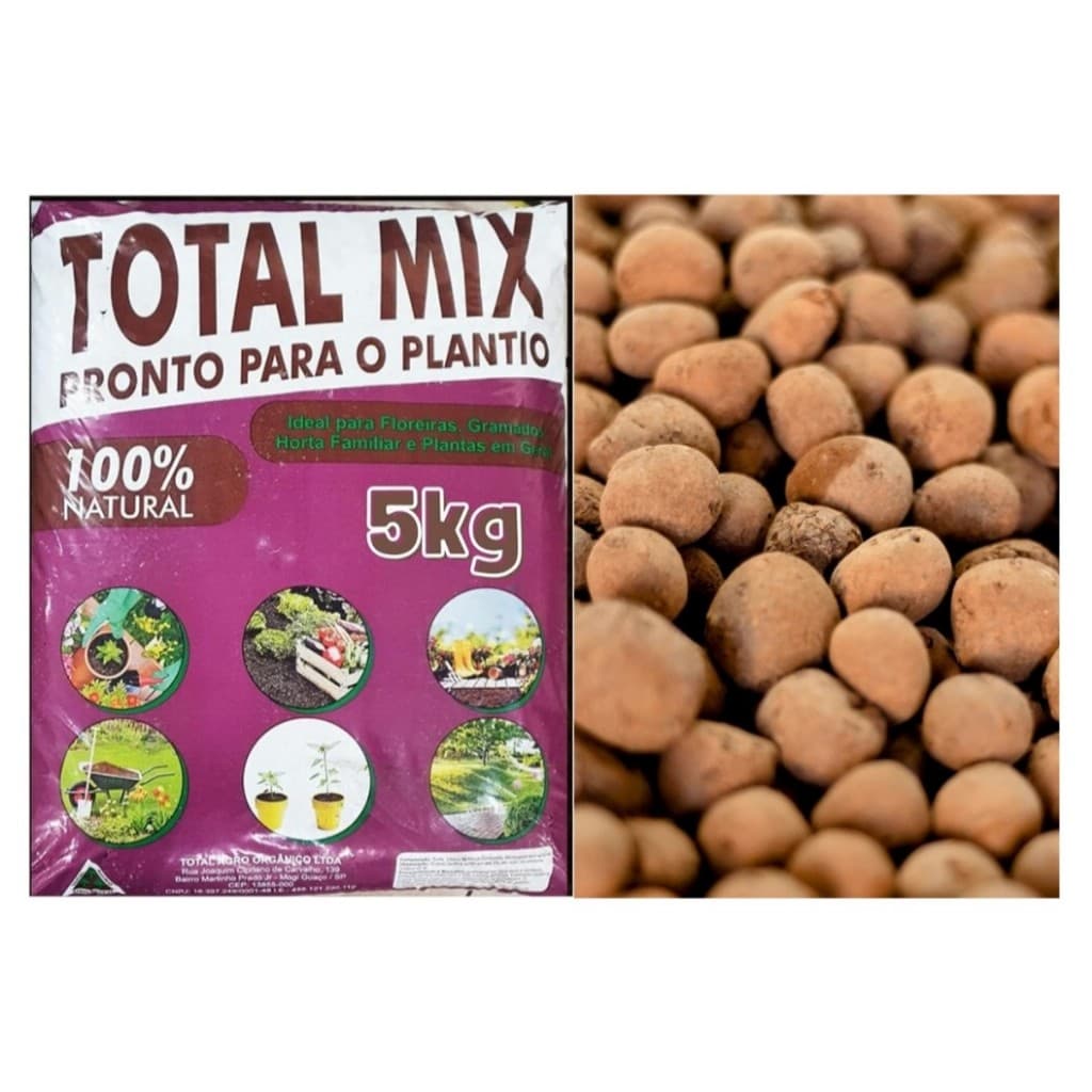 Kit para plantio em vasos com Terra Vegetal Adubada 5kg + Argila Expandida 3L – Cultive Plantas Mais Saudáveis!