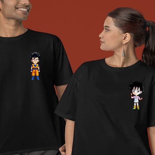 Camiseta Videl + Gohan Dragon Ball Kit Casal ALL BLACK Algodão Unissex