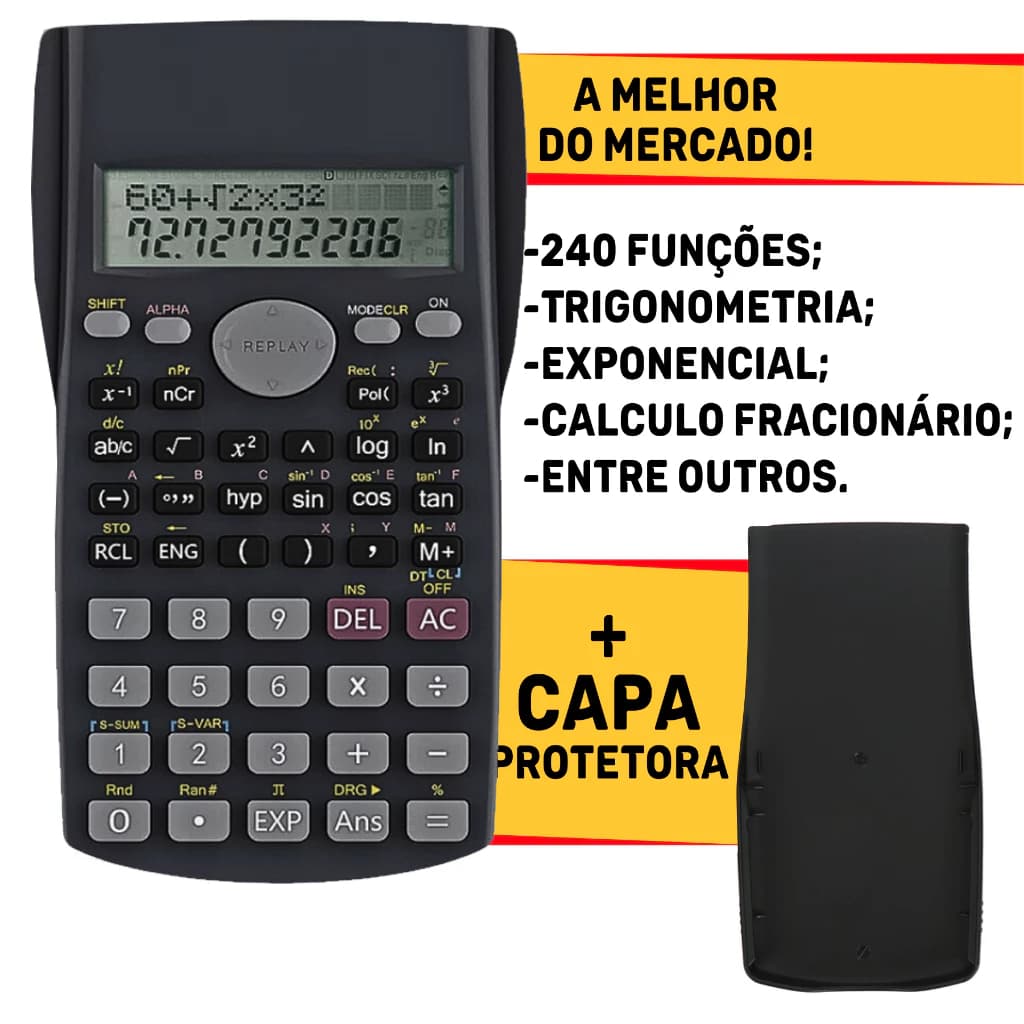 Calculadora Científica Kapbom KA-5856 – 240 Funções, Tela HD, Capa Protetora