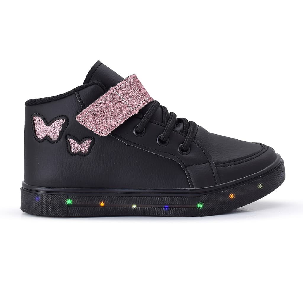 Tenis Feminino Infantil Botinha Borboleta De Led Meninas Cano Alto Luzinha Barato Macio Confortável