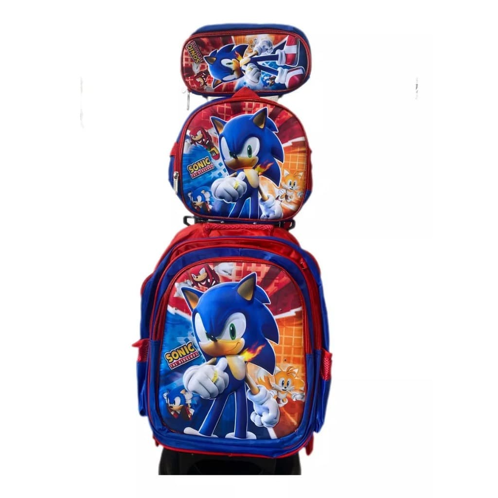 Kit Mochila Rodinha 3d Lancheira E Estojo Sonic Infantil Lancheira Estojo