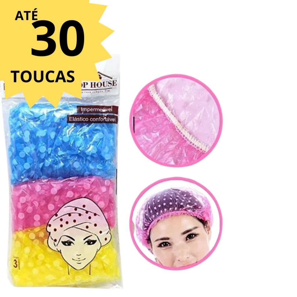 Kit com 30, 18 e 6 Touca Plástica de Cabelo para Banho