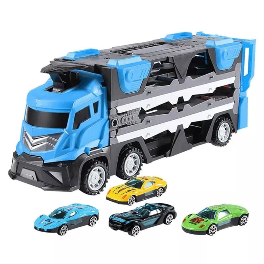 Caminhão Cegonha Azul Dobrável Catapulta 06 Carrinho Metal ENVIO RÁPIDO