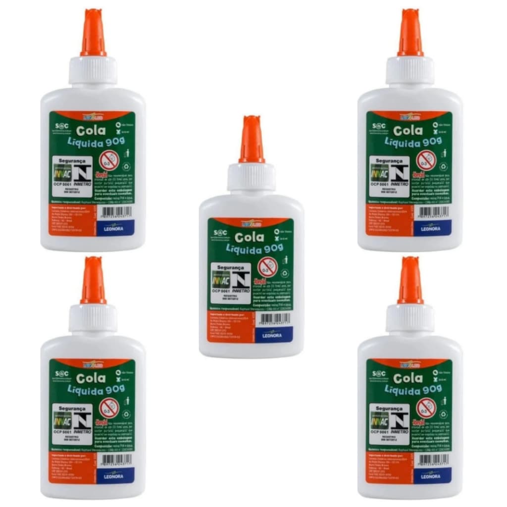 Kit 5 Colas Liquidas Brancas 90 Gramas Leo&Leo